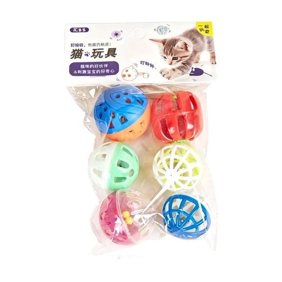 Cat toys interactive, 2 in Hollow Jingle, Enrichment for indoor Cats, Chewing Resistant, Kitten Activity, Multicolor, 6 Set
