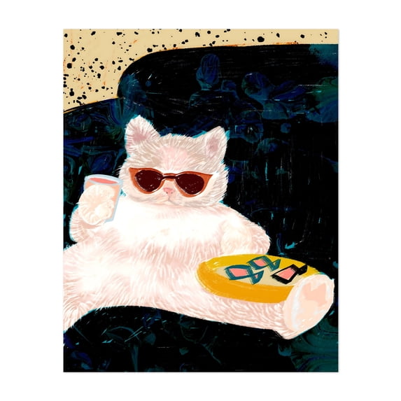 Cat-itude | Animals Pets Cats - Painting Cat Humor Pop Art Animal Retro Illustration Whimsical Unframed Wall Art Print 24 x 32 inches