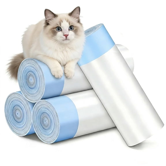 Cat litter box liners for automatic self cleaning litter box, heavy duty leak proof waste bags with drawstring, extra thick 3.6durable liners, fits 18x20 inch trays, 4 rolls 60 count bulk pack, white