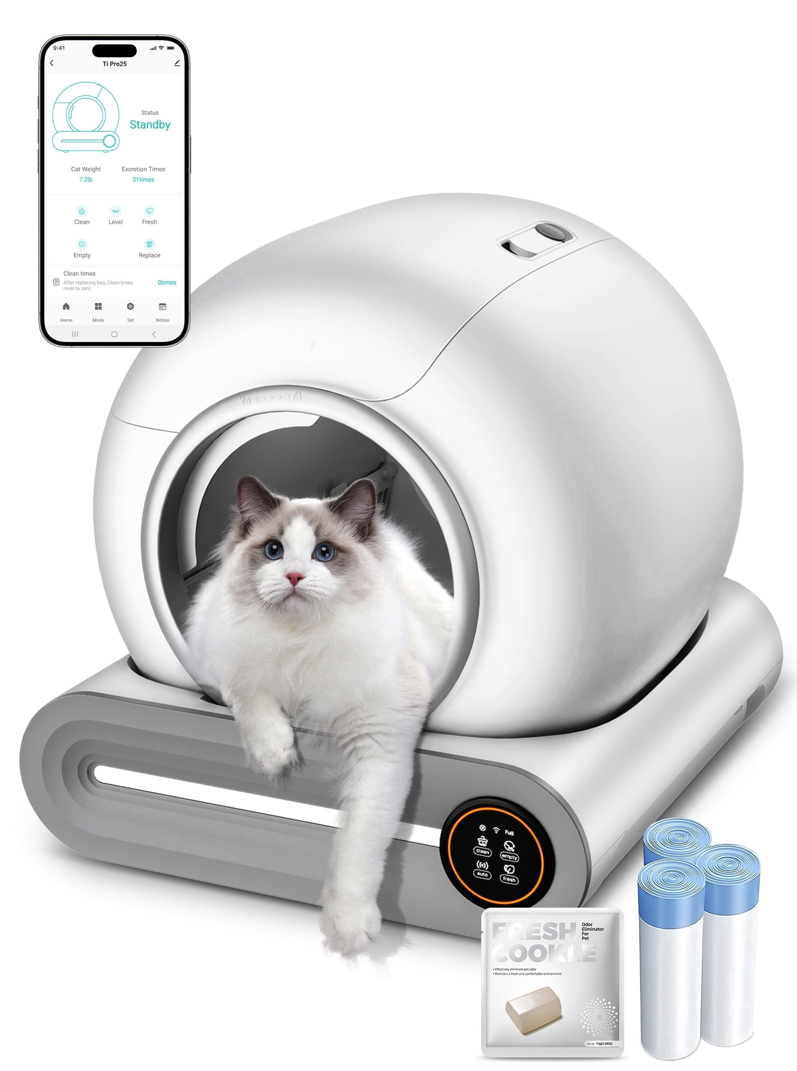 Automatic  Cat Litter Box, Upgraded 65L+9L Extra Large Self Cleaning Litter Box for Multiple Cats, Features negative ion Sterilization and Deodorization, APP Control
