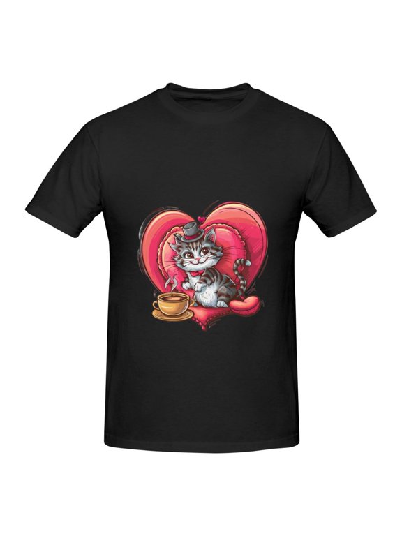 Cat love hot coffee fun Men's T-shirt
