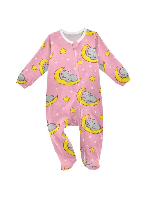 Cat on Moon Baby Sleeper One-Piece Footies Newborn Roomper 9Months