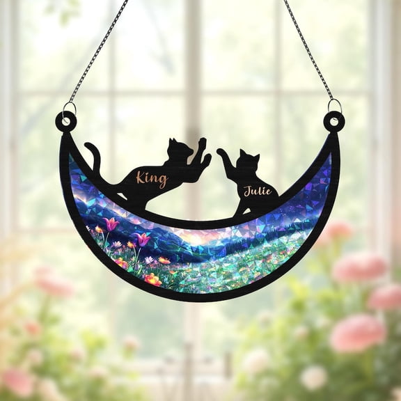 Cat on Moon Memorial Suncatcher, Dog Loss Sympathy Gift, Pet Loss, Dog Remembrance, Cat Lover Name Decor, In Memory