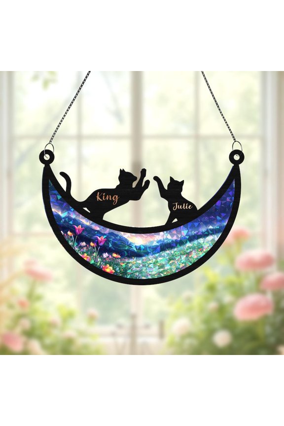 Cat on Moon Memorial Suncatcher, Dog Loss Sympathy Gift, Pet Loss, Dog Remembrance, Cat Lover Name Decor, In Memory