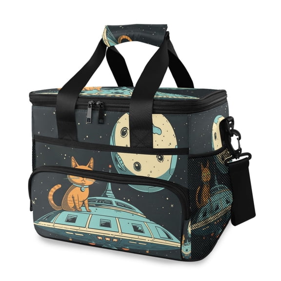 Cat on The Ufo Planet Portable Cooler Lunch Box Reusable Insulated Lunch Bag Leakproof 15L
