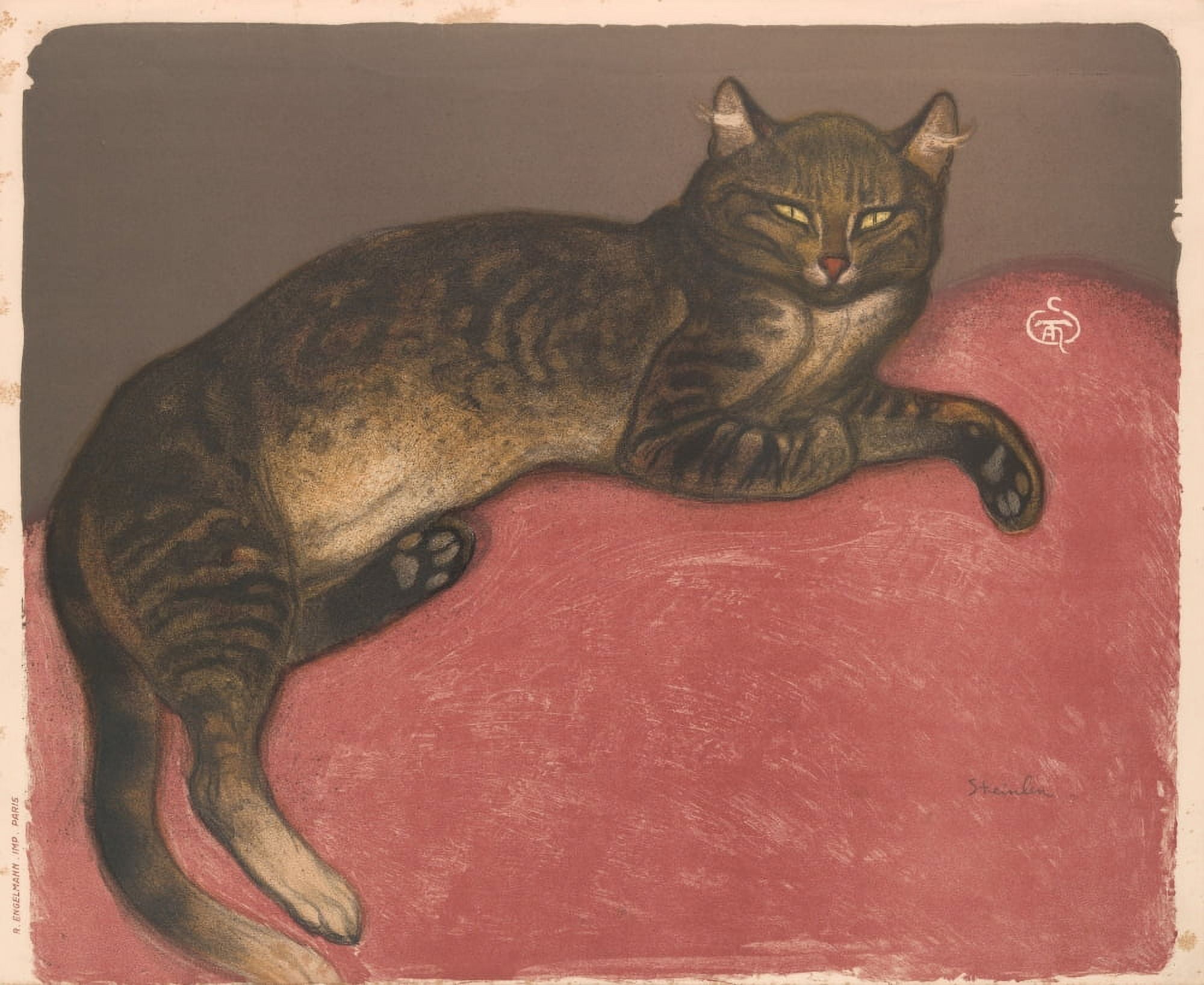 Cat on a Cushion 1909 Canvas Art - Thophile Steinlen (24 x 36)