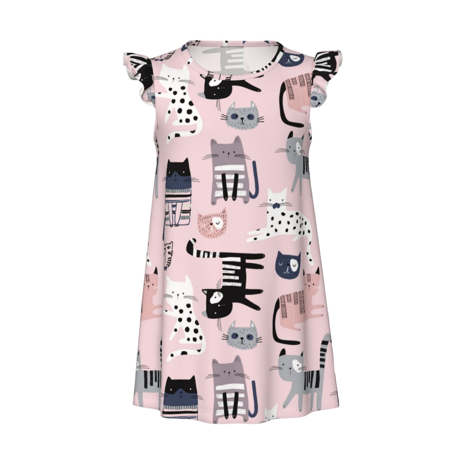 Cat print Girls Nightgowns, Short Sleeves Dress Girls Sleepwear Toddler ...