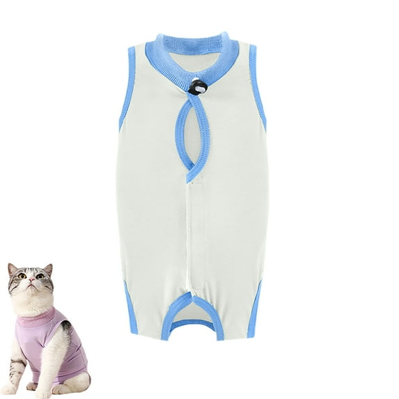 Cat recovery suit, cat recovery suit for abdominal wounds or skin diseases, cat onesie after surgery, recovery suit for female kittens, anti-licking wound (Yellow and blue)