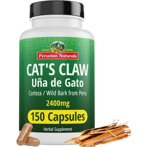 Cat's Claw 150 Capsules  Ua de Gato 800 milligrams of Vegan, 100% Natural Cats Claw Bark Grown in Peru  Corteza Una de Gato