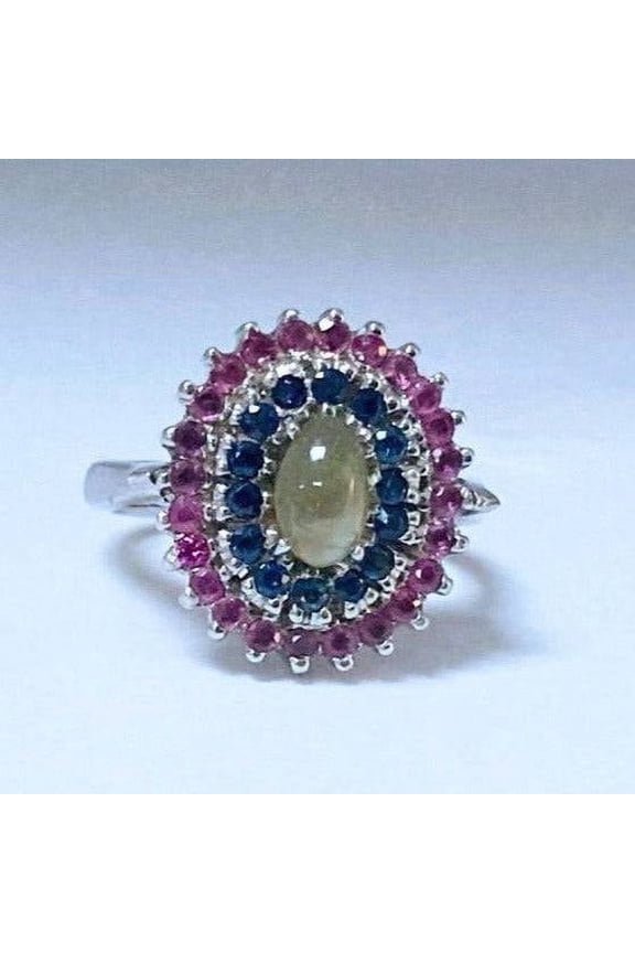 Cat's Eye Chrysoberyl and Sapphire Cocktail Ring