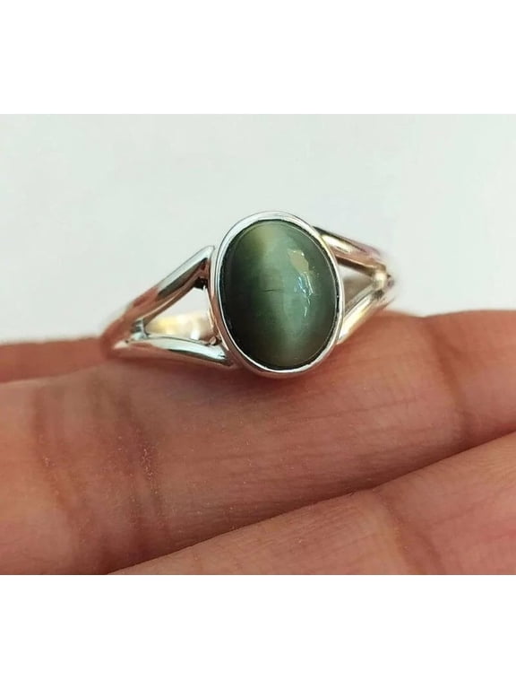 Cats Eye Ring, Natural Lehsunia Gemstone Ring / Astrology And Healing Purpose Silver Cat's Eye Ring