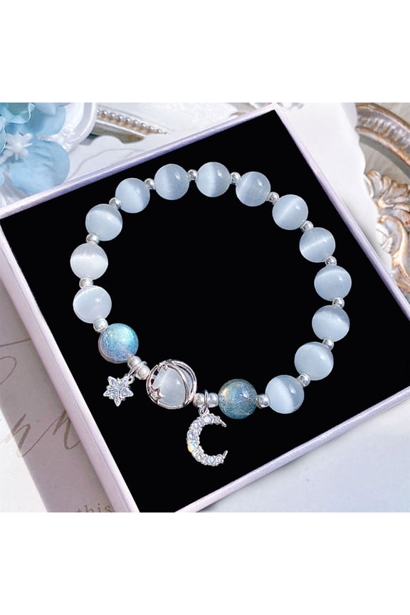 Cat's Eye Stone Moonstone Bracelet for Women - Star and Moon Crystal Jewelry