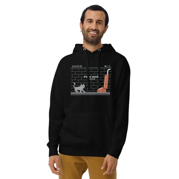 Cat’s Final Boss Hoodie: 8-Bit Showdown of the Century (Black, S)