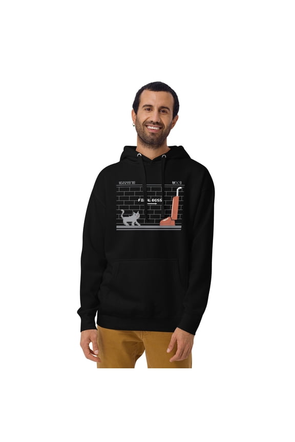 Cat’s Final Boss Hoodie: 8-Bit Showdown of the Century (Black, S)