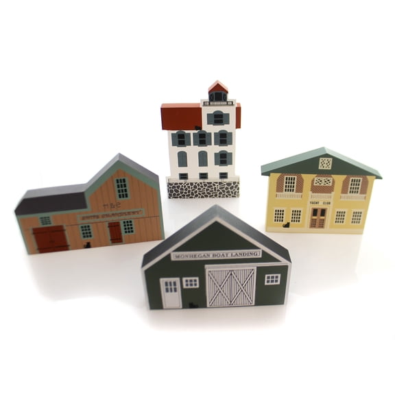 Cat's Meow Village 6.00In Nautical Series, Wood, Set/4 Retired Lighthouse Nos Nautical Series