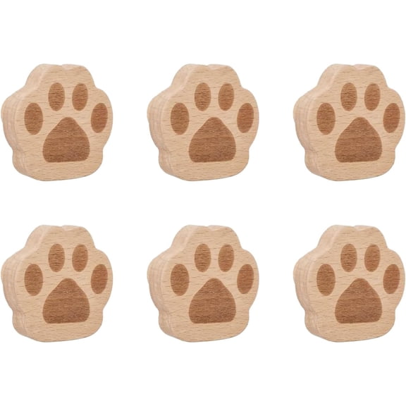 Cat's Paw Print Knobs, 6pcs Self-Adhesive Wood Drawer Knobs Single Hole Pull Handles Unique Decorative Wooden Furniture Knobs with Screws& Expansion Tube