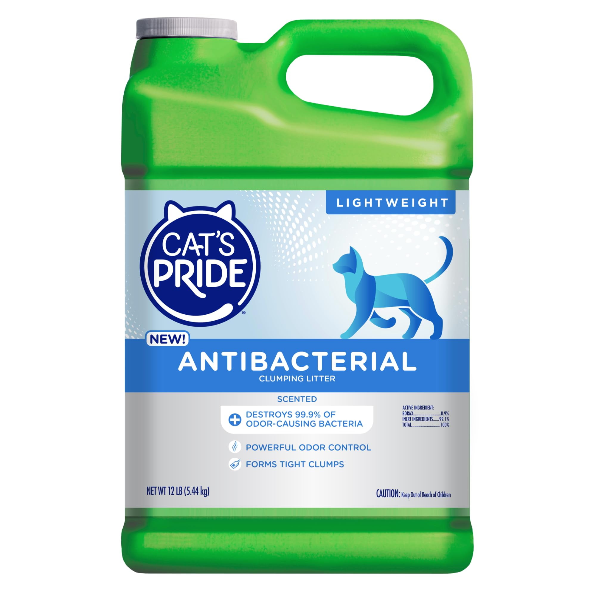 Cat's Pride New Antibacterial Cat Litter: Destroys 99.9% of Odor-Causing Bacteria - Powerful Odor Control - Premium Lightweight Clumping Litter - Scented, 12 Pounds C45