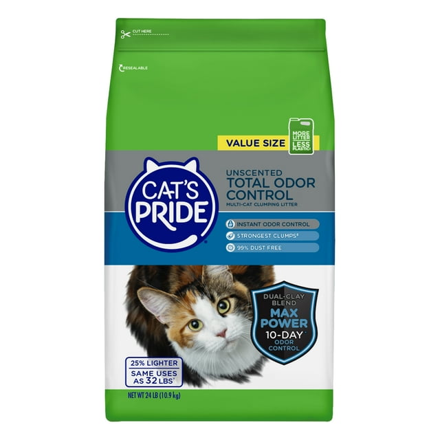 View of Cat's Pride Total Odor Control Unscented Cat Litter 24lb Bag - Walmart.com