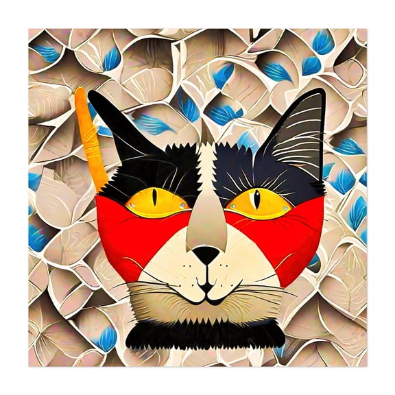 Cat's portrait - Digital Art Cat Pop Art Geometric Animal Modern Art Surrealism Whimsical Unframed Wall Art Print 6 x 6 inches