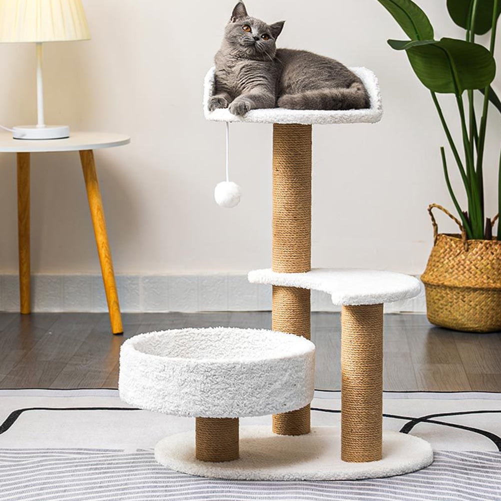 Wooden Hemp Rope Cat Scratching Post, Climbing Pole for Kittens