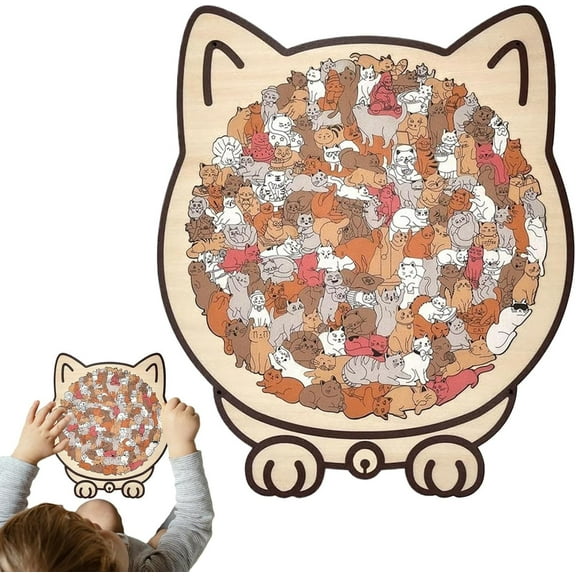 Cat-shaped puzzle, 135 pieces, colorful wooden cat-shaped puzzle, cute cat puzzle pieces, Decorative wooden puzzle for adults, Challenging irregular puzzle, A gift for cat lovers