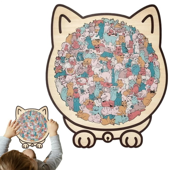 Cat-shaped puzzle, 135 pieces, colorful wooden cat-shaped puzzle, cute cat puzzle pieces, decorative wooden puzzle for adults, challenging irregular puzzle, a gift for cat lovers.