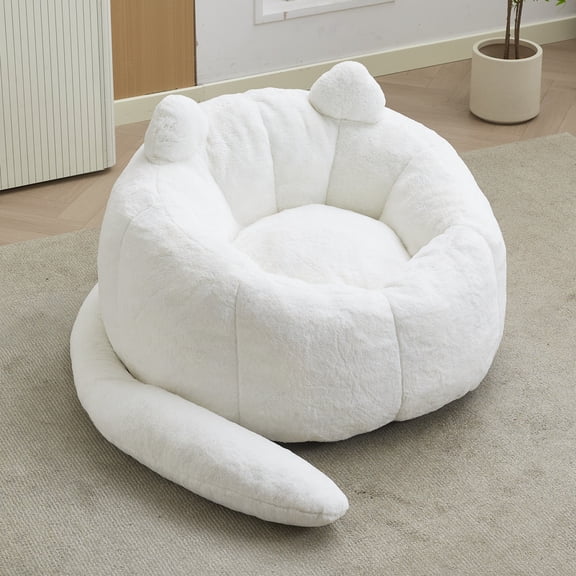 Cat-shaped sofa with long tai Adult bean bag sofa with without installation Suitable for various environments such as living room, bedroom, etc. Relax and enjoy life,white