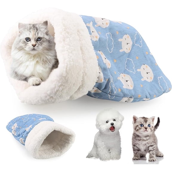 Cat sleeping bag bed, winter soft plush bag, indoor cat self-heating cave bed,360 °     wrapped comfortable pet sleeping bag, soft plush