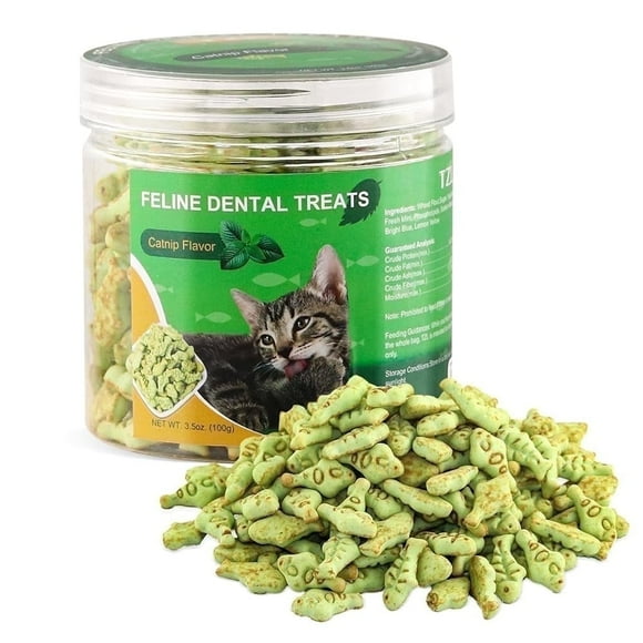 Cat Crunchy Fish Shaped Catnip Treats, Natural Kitty Cat Treats, Delicious Catnip Flavored Snacks, 3.5 oz. Tub