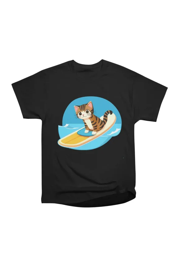Cat surfing on beach T-Shirt Tee Gift For Him Merch For Her Apparel For Friend