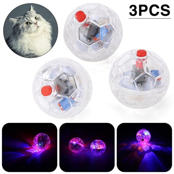 Cat toys for indoor Cats, Cat Enrichment toys, Small Led Lights Battery Powered, 2 in, Glow in The Dark Ball, 3 Pc, Transparent, Motion Activated, Pet Stimulation, Home Use