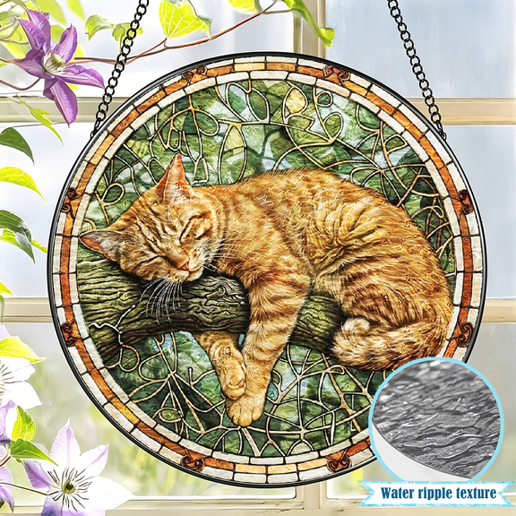 Cat tree branch stained glass leaf Stained Glass Design. Best Graduation Season Gift for Family and Friends, Festival Decoration, Colorful Pattern for window wall art hanging Decor