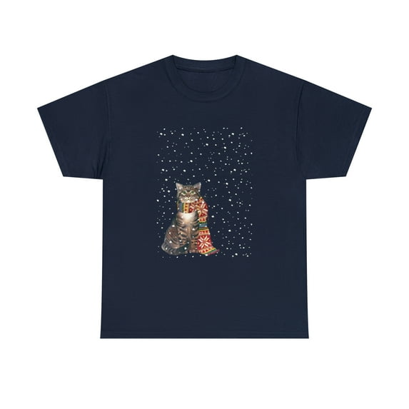 Cat with Beautiful Scarf in Snow T-shirt