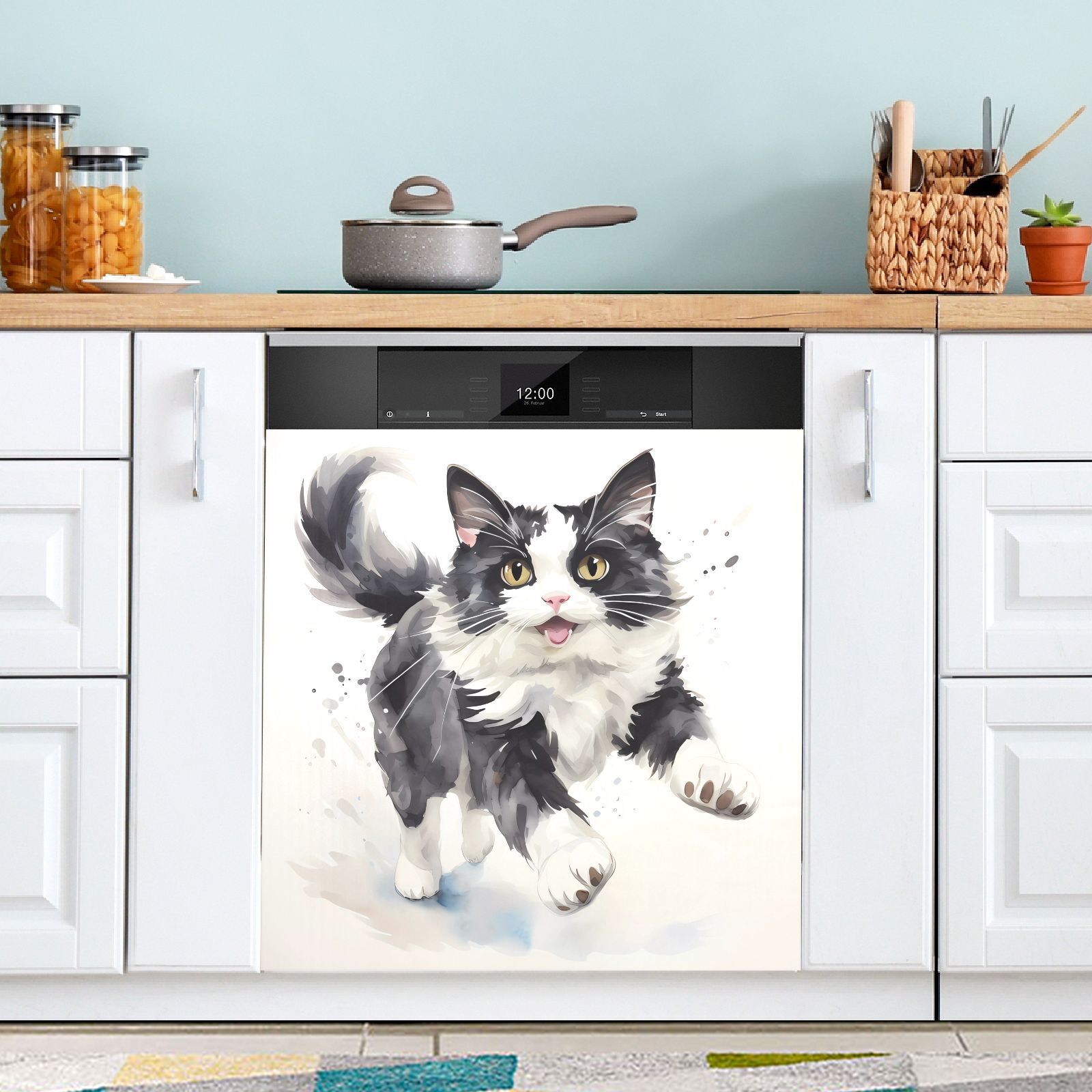 Cat with Black Dishwasher Cover Refrigerator Dishwasher