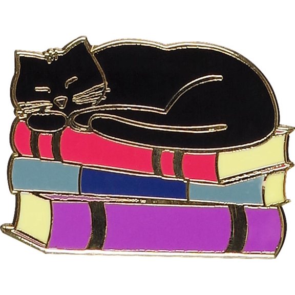 Cat with Books Hard Enamel Pin (Cloisonne Pin), (Hardcover)