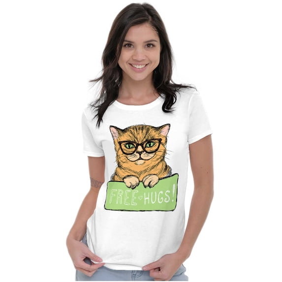 Cat with Classes Cute Kitty Free Hugs Womens Fitted Plus Size Graphic Tee Brisco Brands 2X