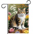 Cat with Flower House Flag Double Sided Vertical 28X40 Inch Farmhouse
