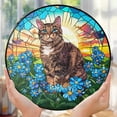 thumbnail image 1 of Cat with Forget Me Not Flowers Suncatcher, Cat Window Hanging, Cat Lover Art, 7.9 in, 1 of 3