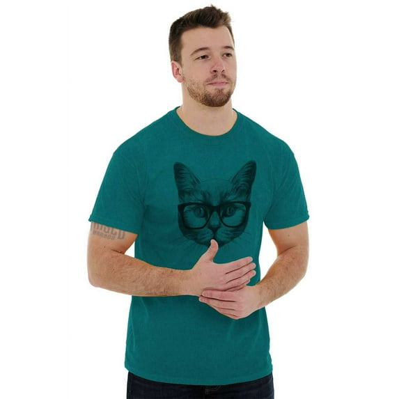 Cat with Glasses Cute Hipster Kitty Men's Graphic T Shirt Tees Brisco Brands L