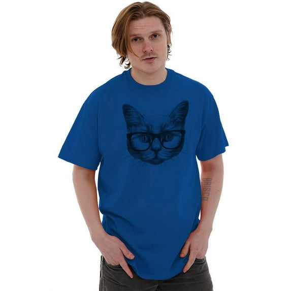 Cat with Glasses Cute Hipster Kitty Men's Graphic T Shirt Tees Brisco Brands S