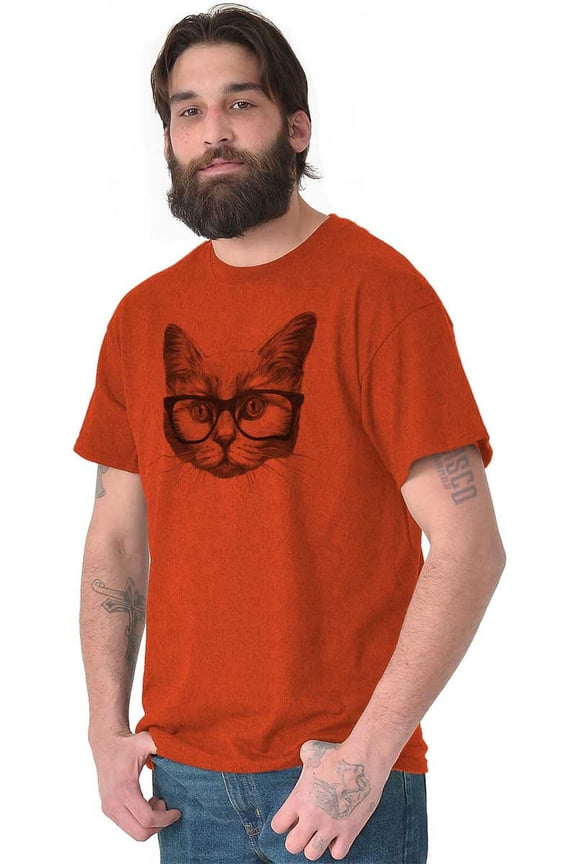 Cat with Glasses Cute Hipster Kitty Plus Size Crewneck Graphic Tee Shirt Brisco Brands 2X