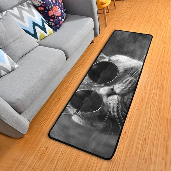 Cat with Glasses Hallway Runner Rug 2'X6' Non-Slip Washable Carpet Runner Kitchen Entryway Laundry Bedroom
