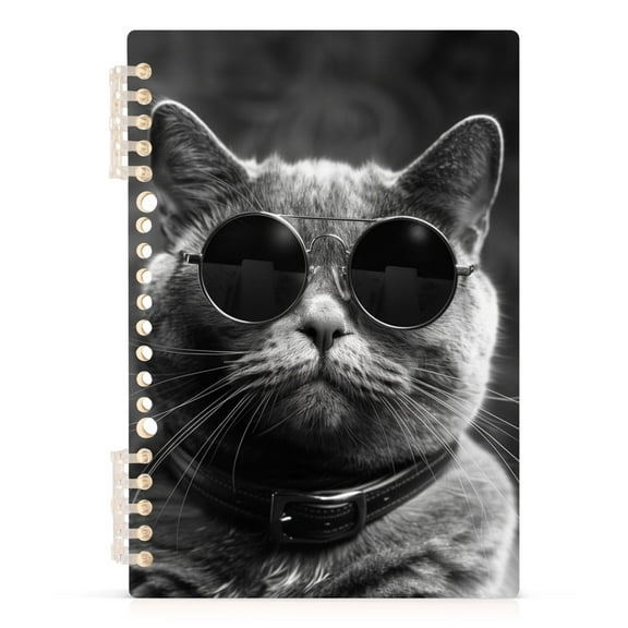 Cat with Glasses Notebooks 1-subject Journal 60 Sheets A5 College Ruled Paper Detachable Ring 8.3"x5.7"