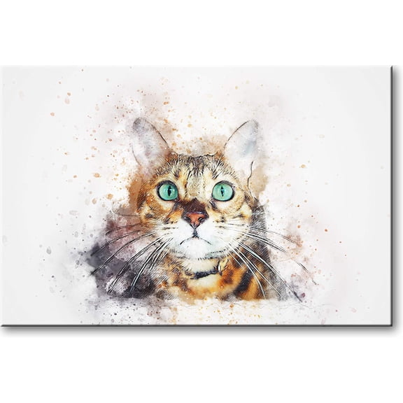 Cat with Green Eyes Picture on Stretched Canvas, Wall Art Décor, Ready to Hang