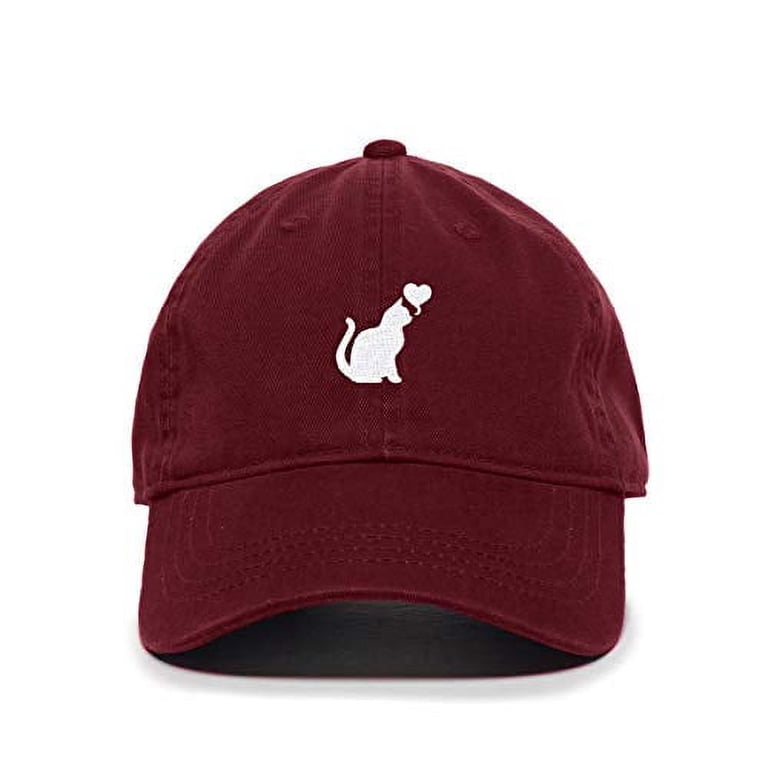 Cat with Heart Baseball Cap Embroidered Cotton Adjustable 
