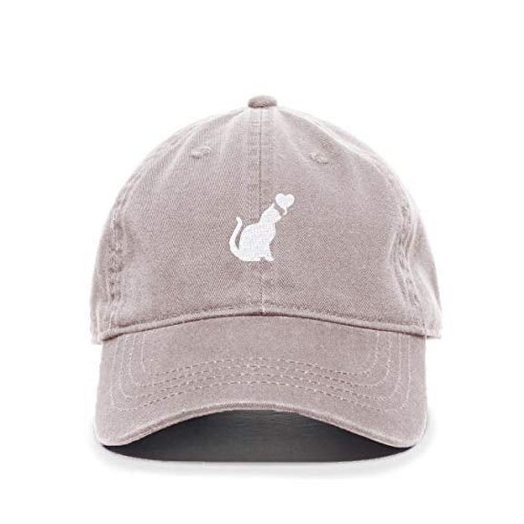 Cat with Heart Baseball Cap Embroidered Cotton Adjustable Dad Hat Light Grey