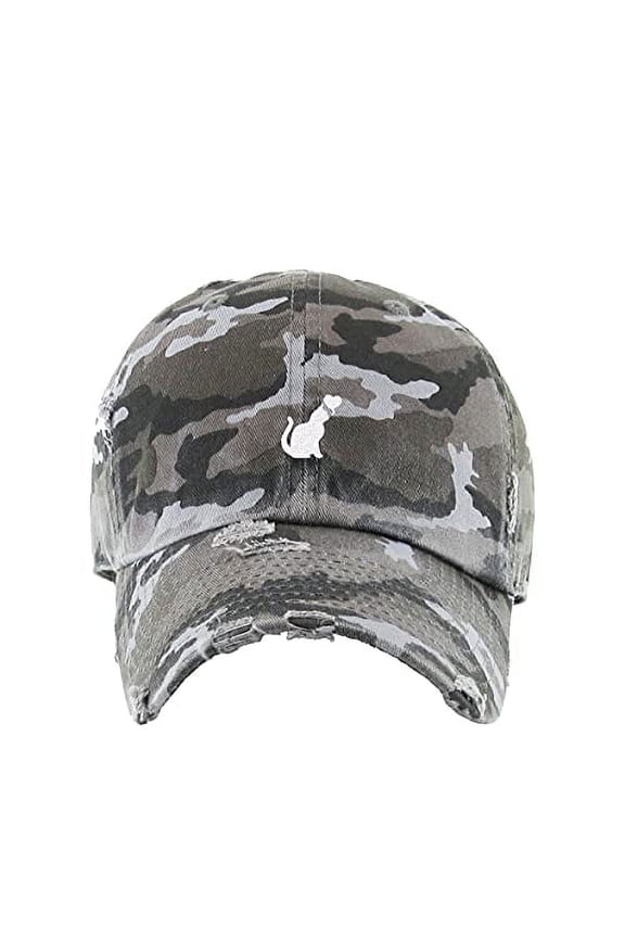 Cat with Heart Vintage Baseball Cap Embroidered Cotton Adjustable Distressed Dad Hat Gray Camo