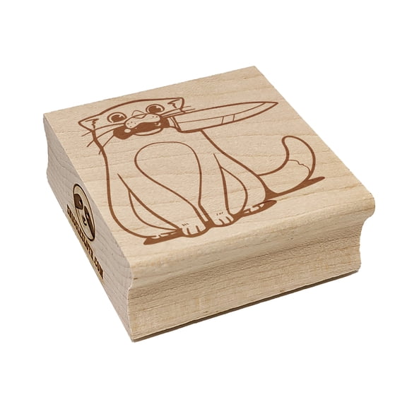 Cat with Kitchen Knife Square Rubber Stamp Stamping Scrapbooking Crafting - Medium 1.75in