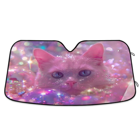 Cat with Light Car Windshield Sun Shade Foldable Car Front Window Visor Heat and UV Protection 53x23.5