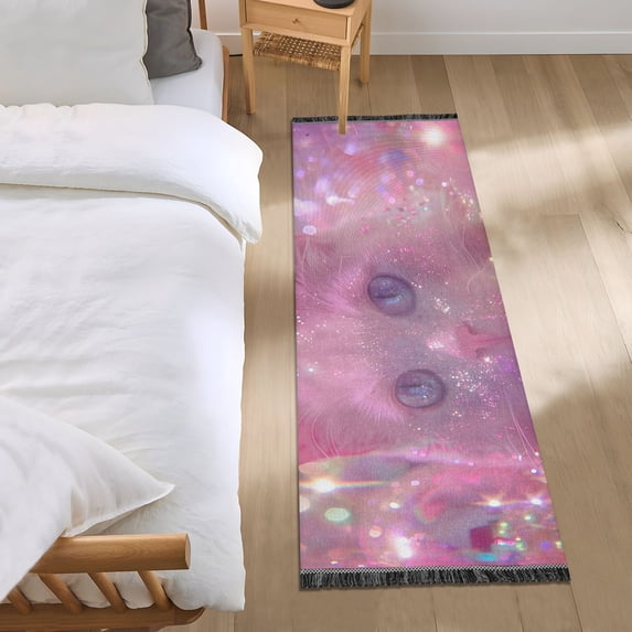 Cat with Light Runner Area Rug 2x6 Soft Non-Slip Washable Bedside Carpet for Hallway Bedroom Living Room Home Decor